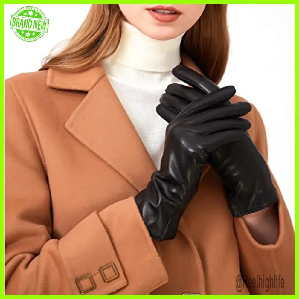 Genuine Sheepskin Leather Gloves Cashmere Lined Women's Medium Cold Weather